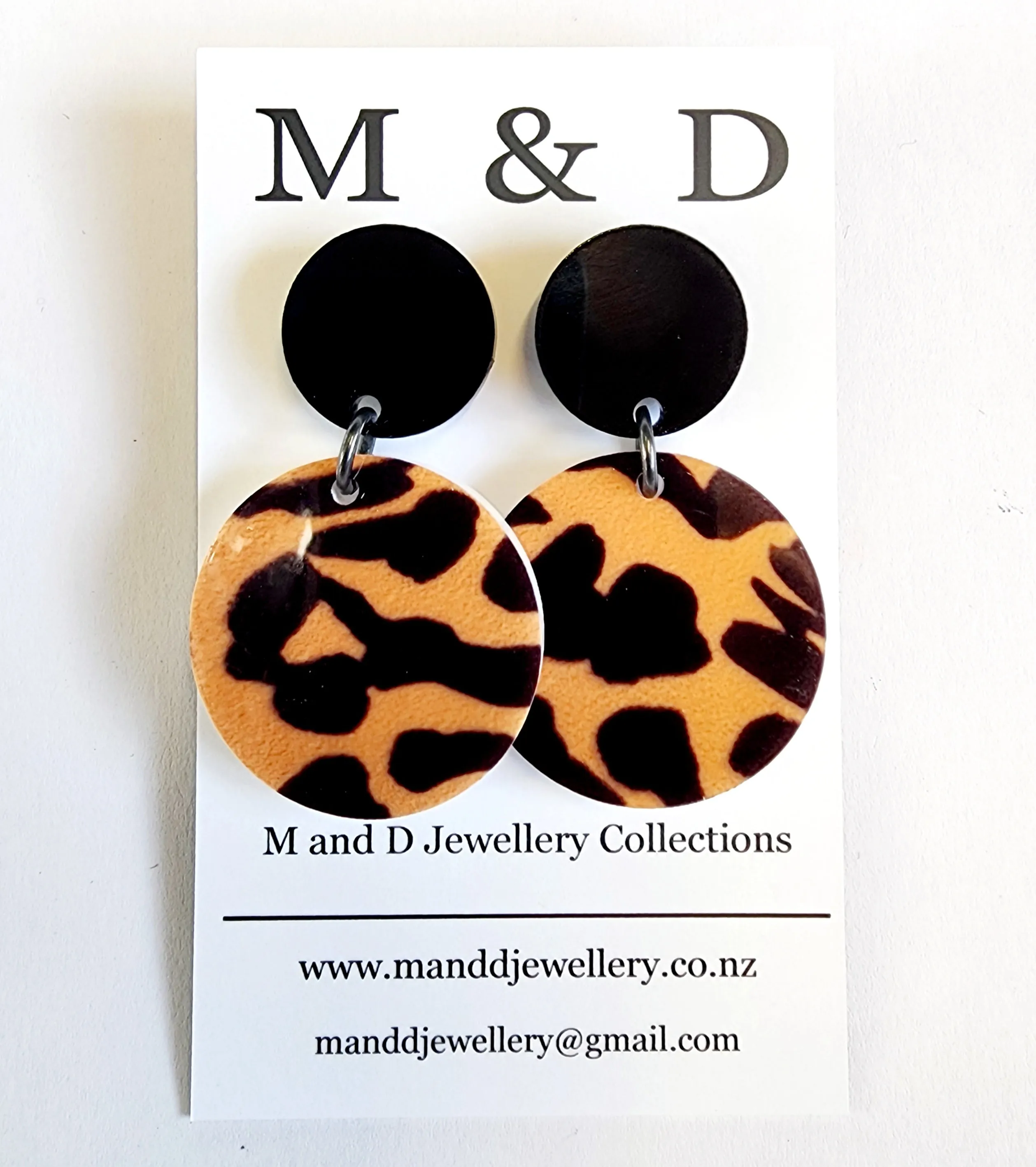 Patterned Animal Disc Stud Dangle Earrings