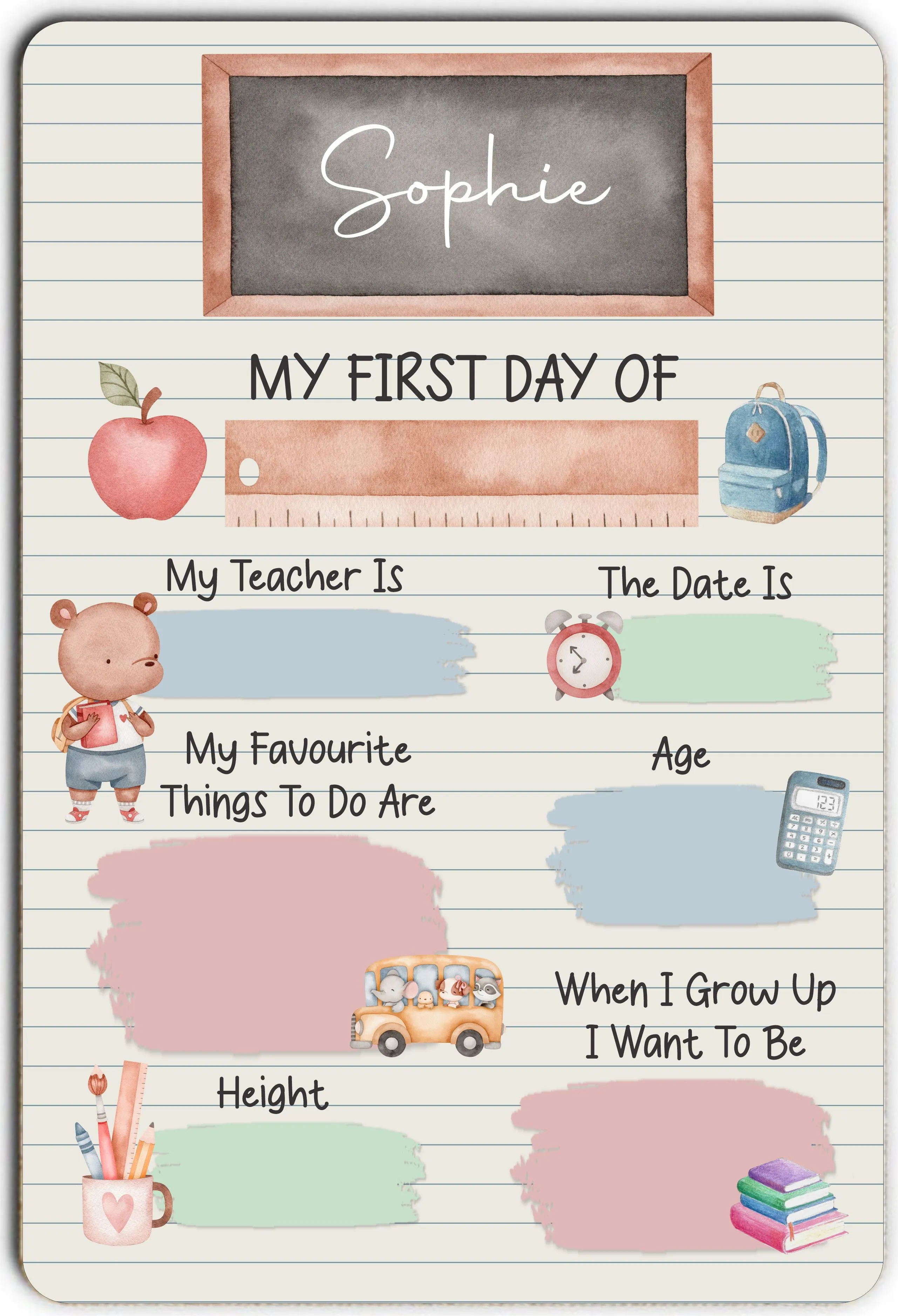 Personalised First Day of School Sign - School Journey Sign - First Day of Nursery - School Milestone Sign - First Day of Reception Gifts