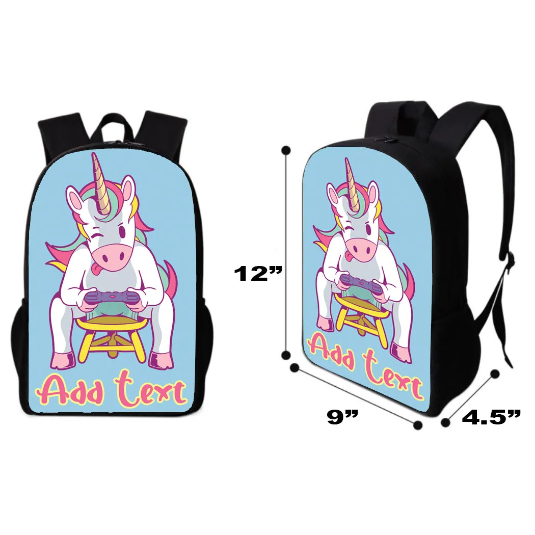 Personalized Full Color Backpacks / Lunch Bag / Duffel Bag - Unicorn Gamer