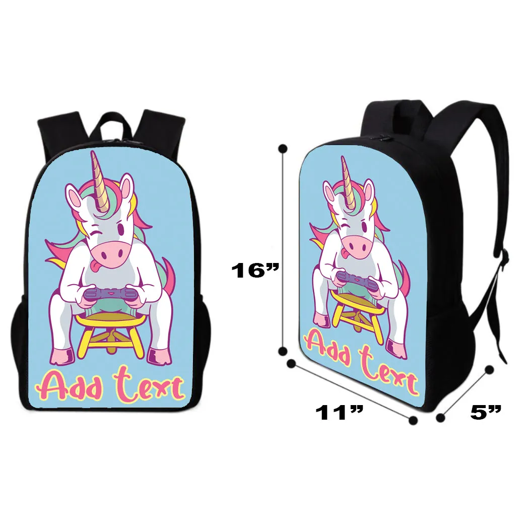 Personalized Full Color Backpacks / Lunch Bag / Duffel Bag - Unicorn Gamer