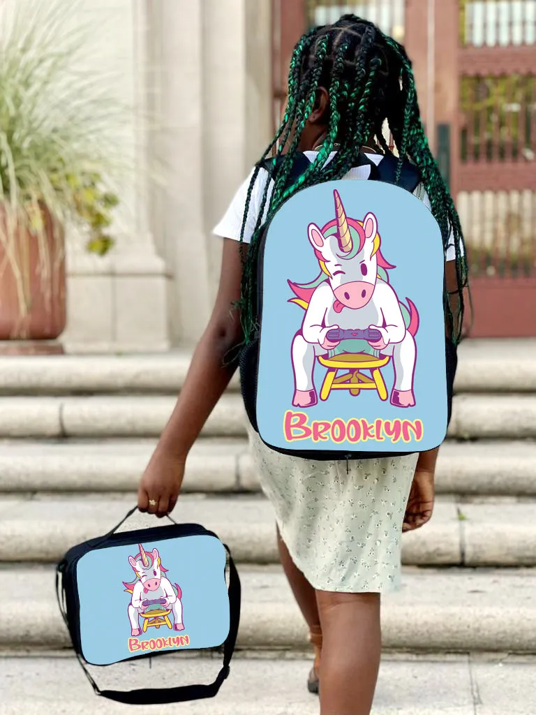 Personalized Full Color Backpacks / Lunch Bag / Duffel Bag - Unicorn Gamer