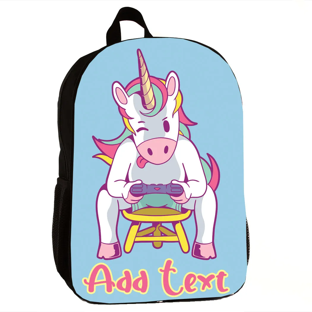 Personalized Full Color Backpacks / Lunch Bag / Duffel Bag - Unicorn Gamer