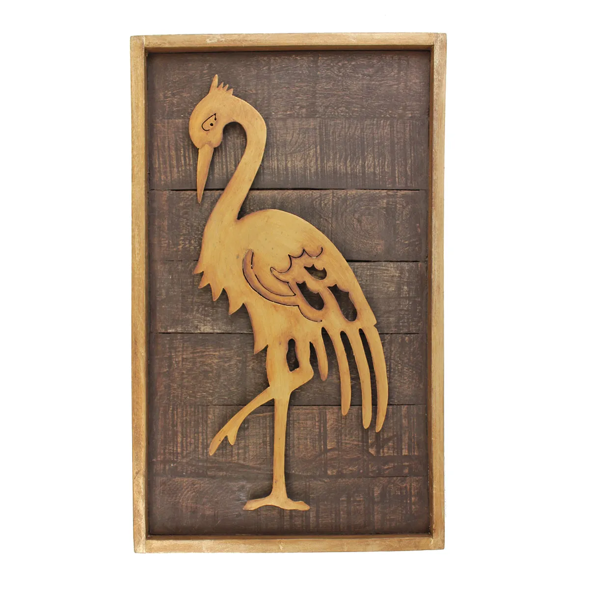 Pine Wood Wall Decor with Egret