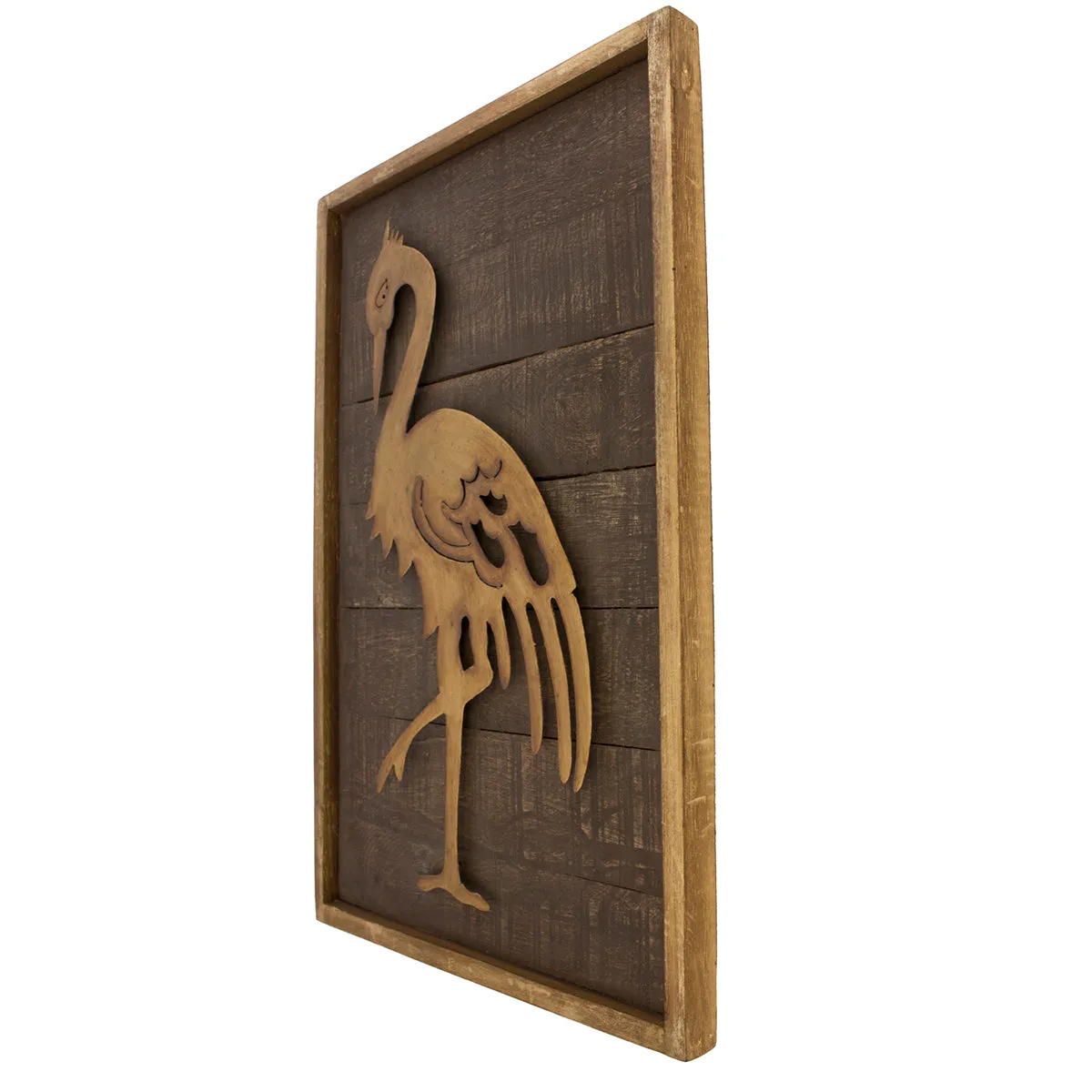 Pine Wood Wall Decor with Egret