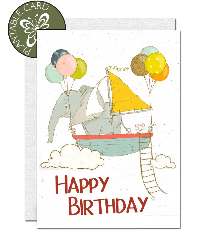 Plantable Birthday Card - Elephant in Boat