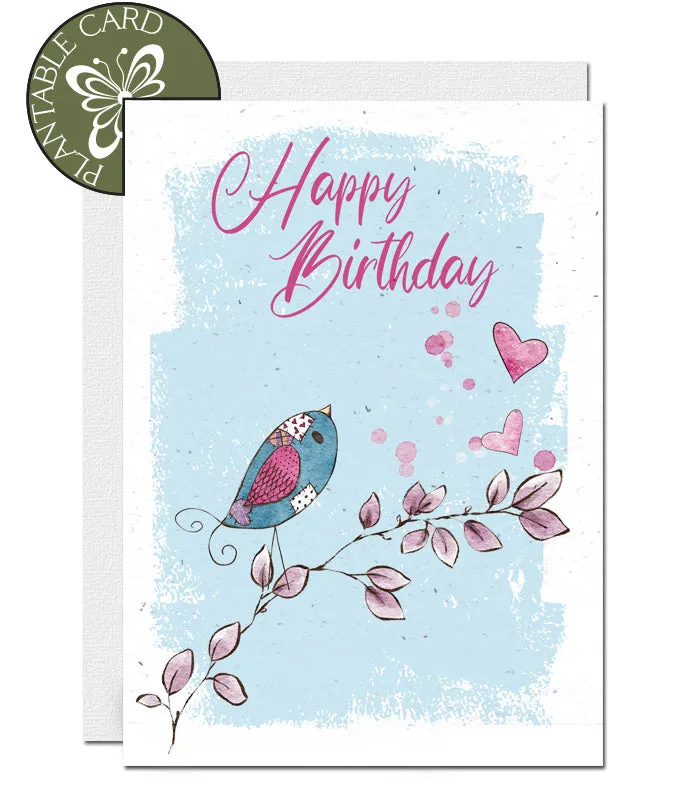 Plantable Birthday Card - Patchwork Bird