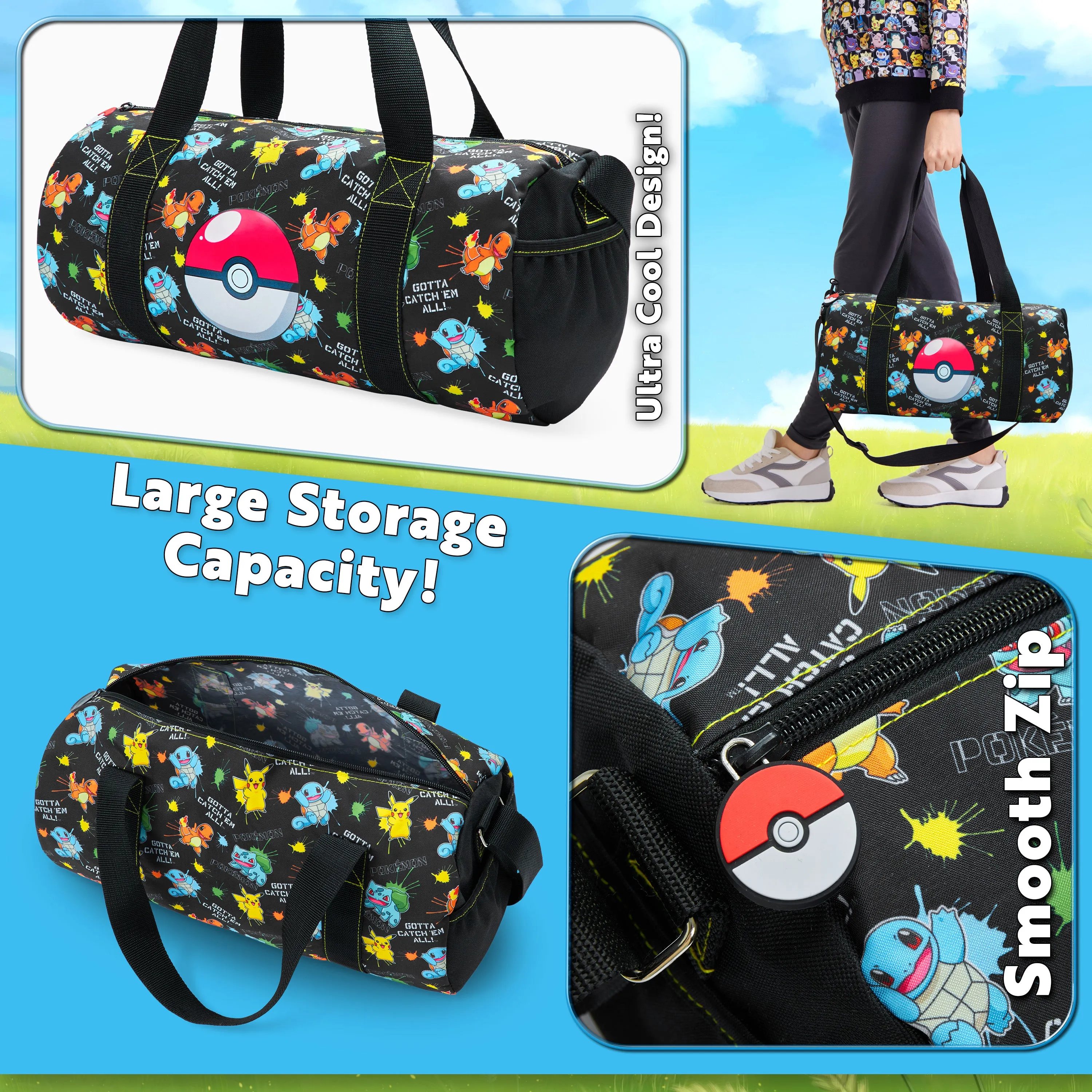 Pokemon Gym Bag for Kids, Pikachu Boys Duffle Bag Large