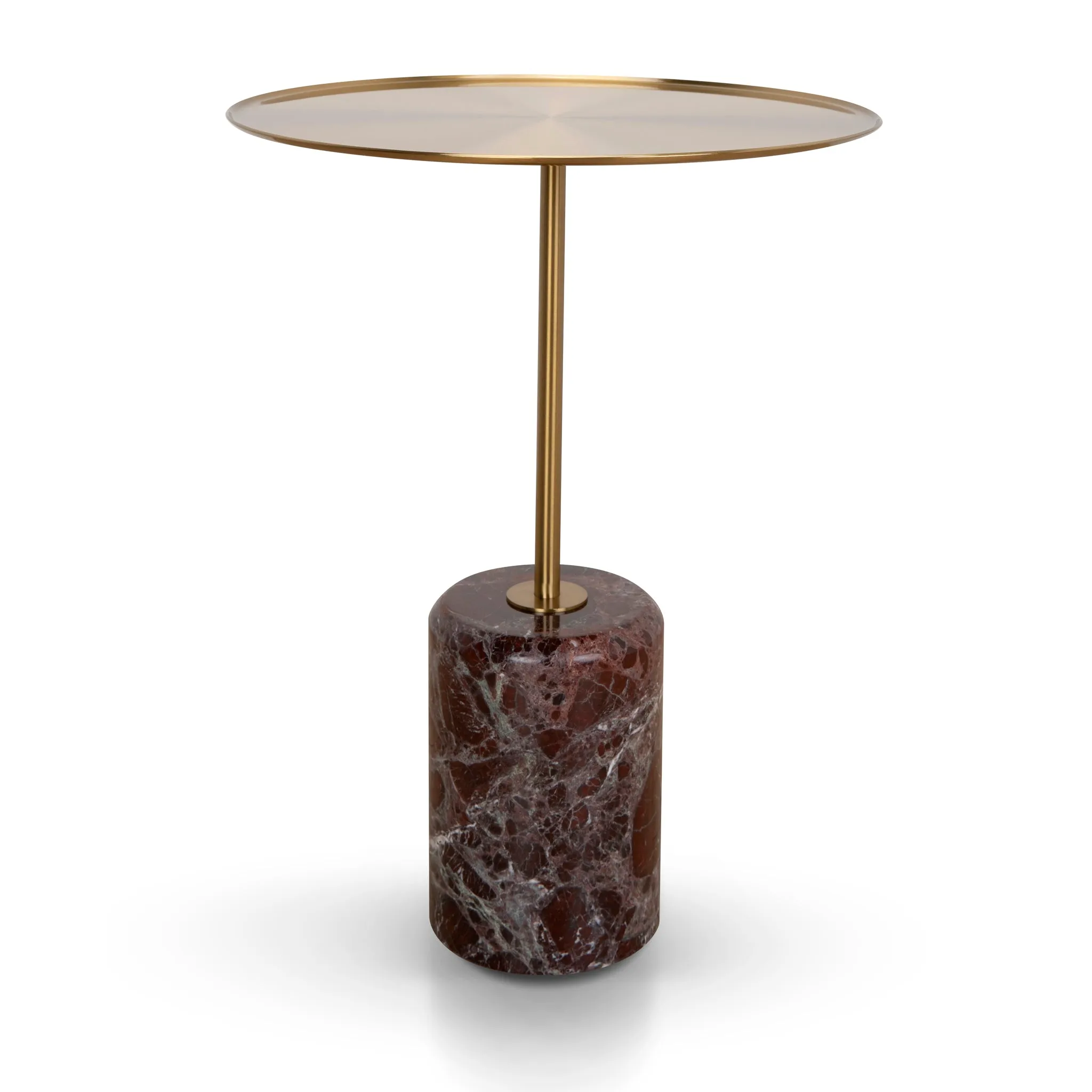 Pravina 45cm Brushed Gold Side Table - Rosso Levanto Marble