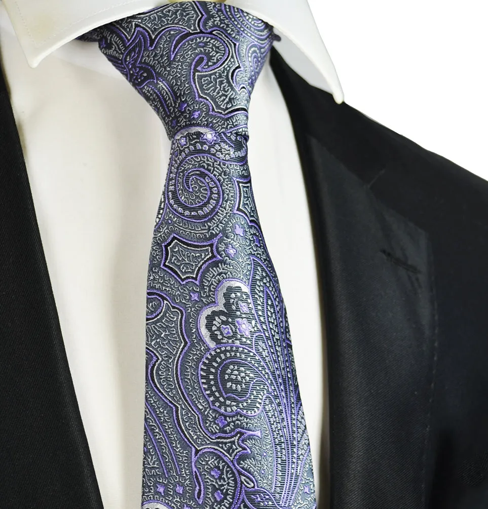 Purple and Grey Paisley Men's Necktie