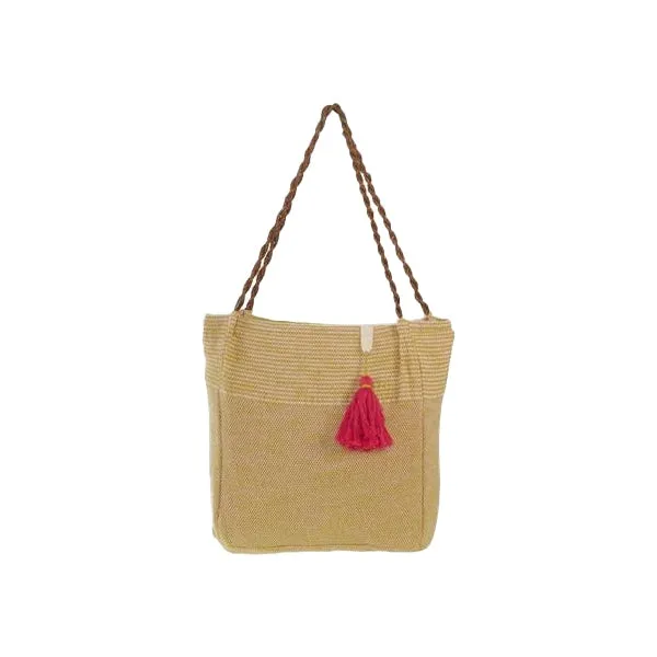 Reusable Women's Cotton Tote Shoulder Bag, Tassel Handbag