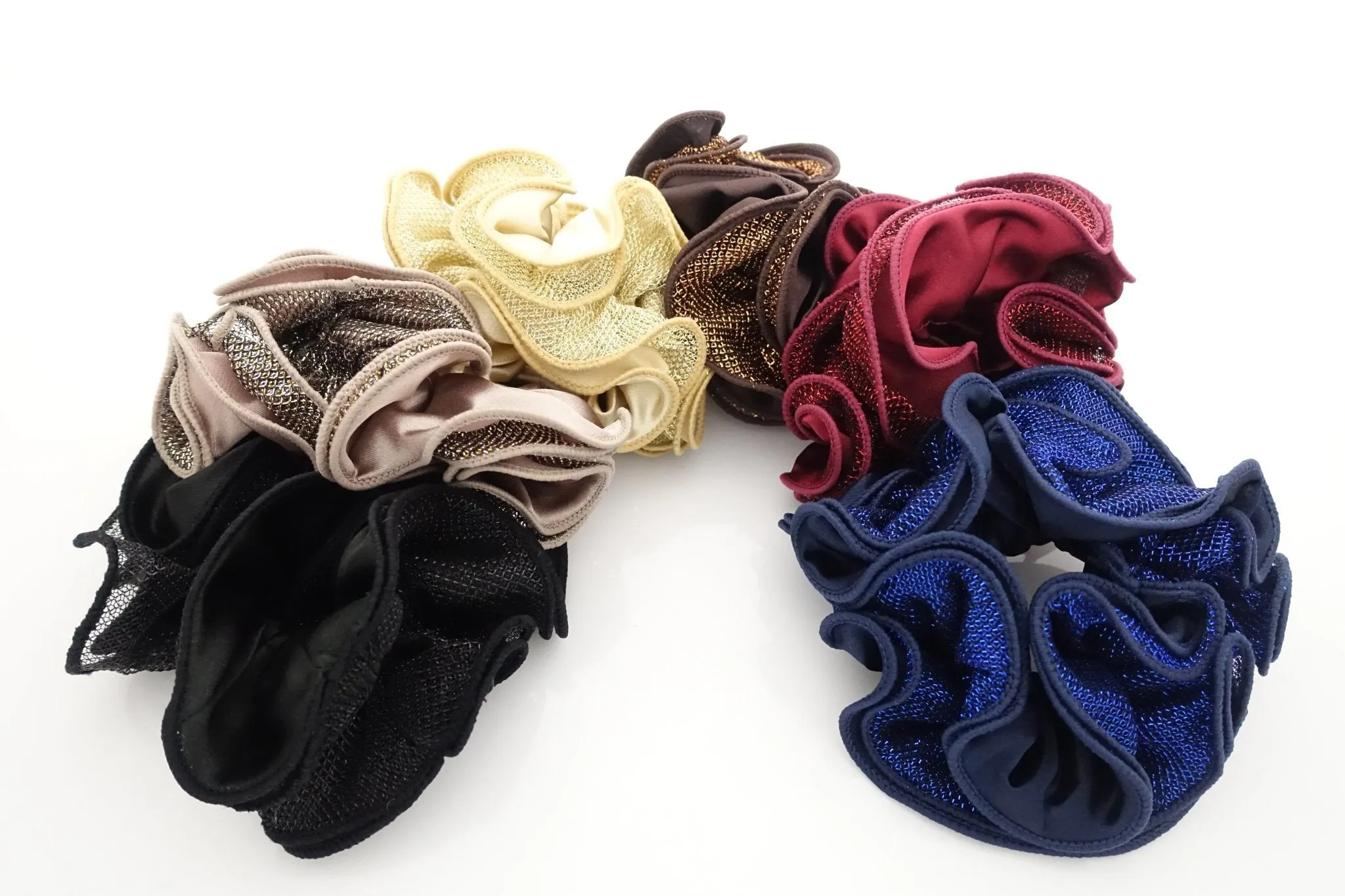 Satin Meshed Fabric Combination Dazzling Ponytail Holder  Elastic Scrunchie