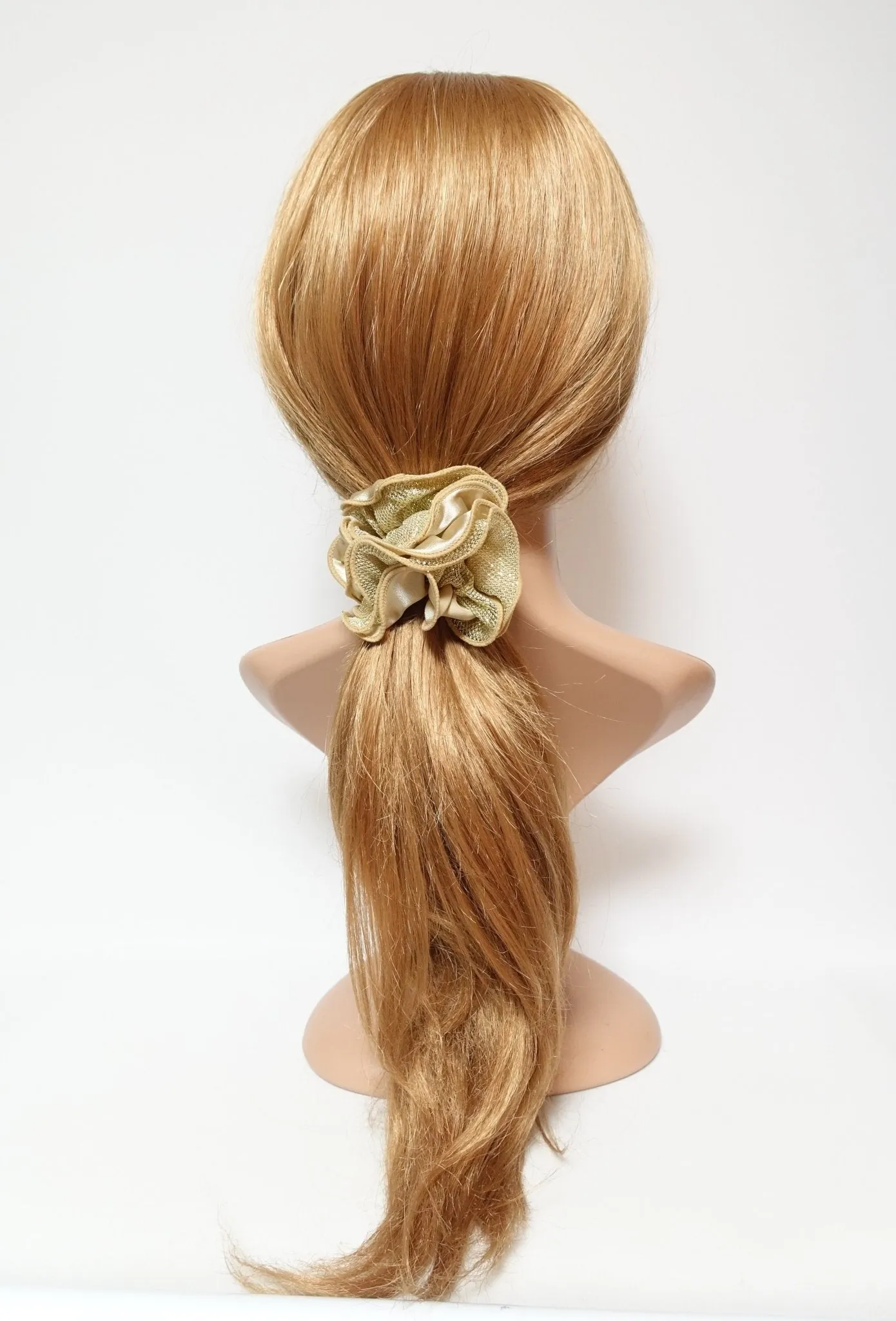 Satin Meshed Fabric Combination Dazzling Ponytail Holder  Elastic Scrunchie