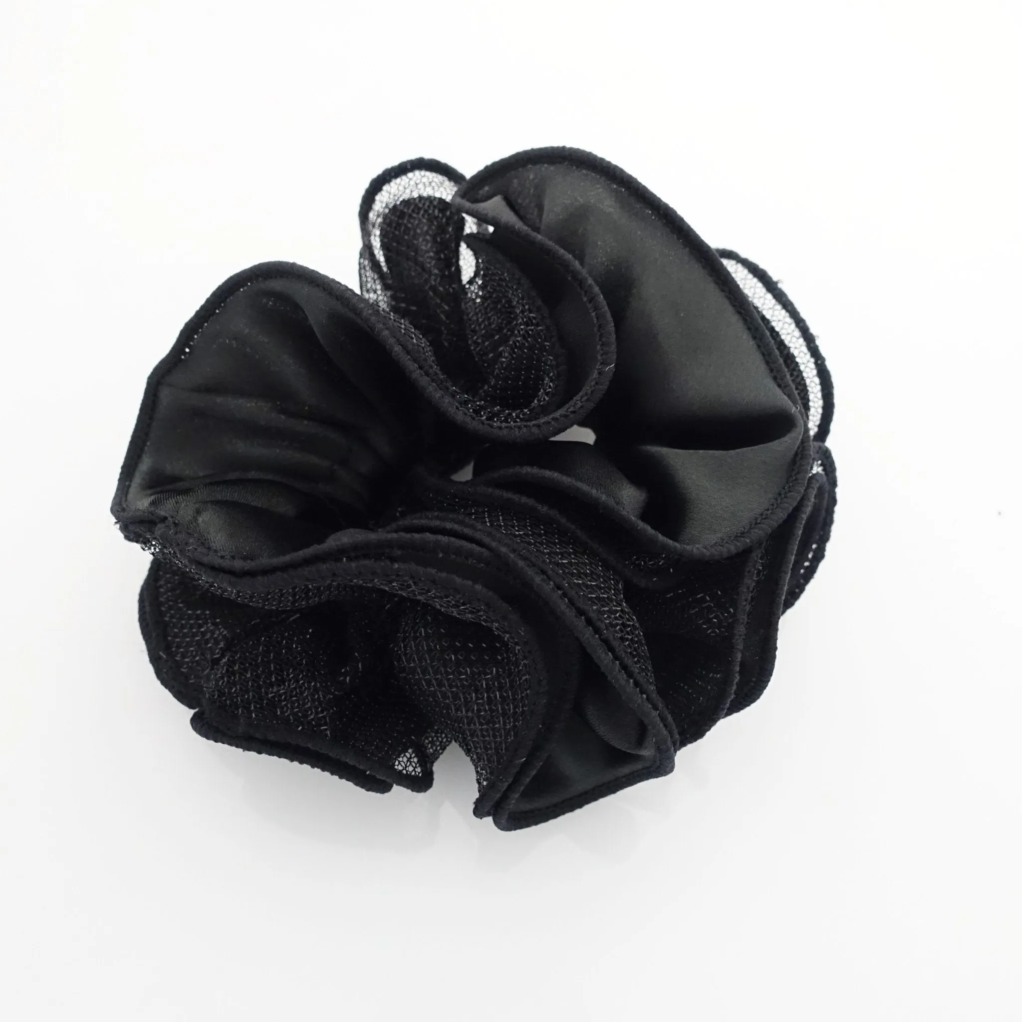 Satin Meshed Fabric Combination Dazzling Ponytail Holder  Elastic Scrunchie