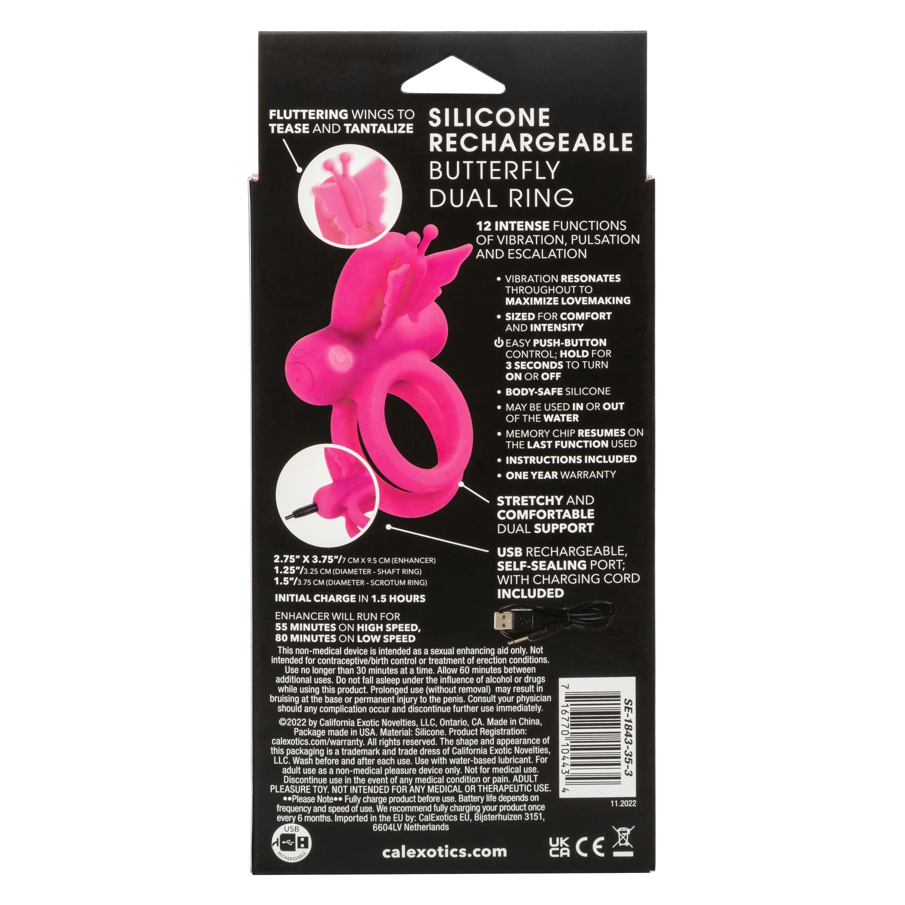 Silicone Rechargeable Dual Butterfly Ring - Pink