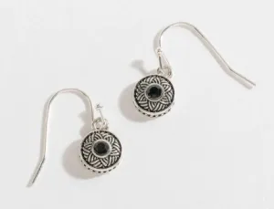 Silver With Black Stone Dangle Earrings