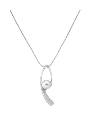 Sterling Silver Rhodium Plated Pendant Necklace for Women with White Round Pearl, 10mm Pearl, 14.5"/16.5" Chain Length,  Collection