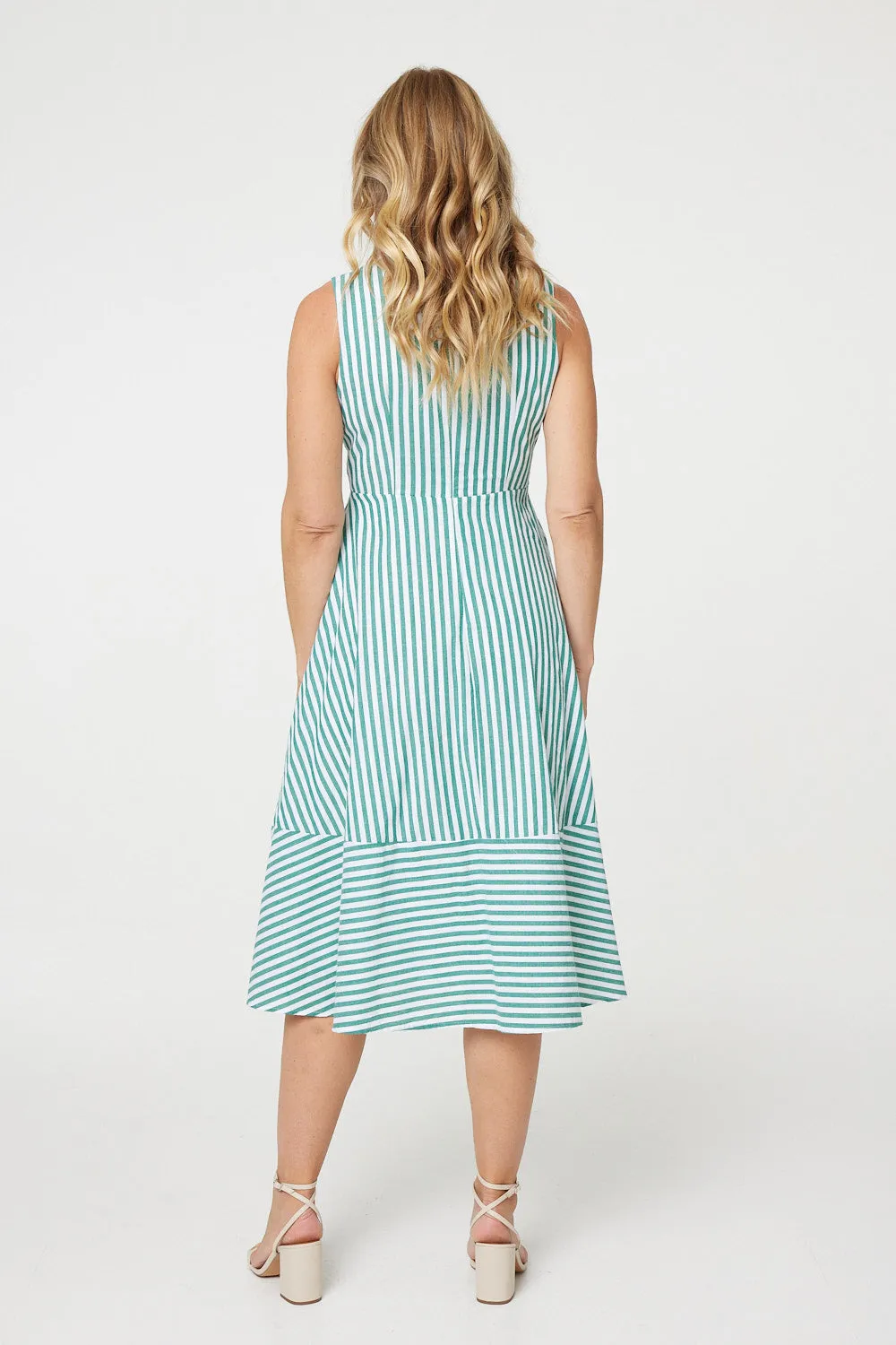 Striped Tie Waist Tiered Midi Dress