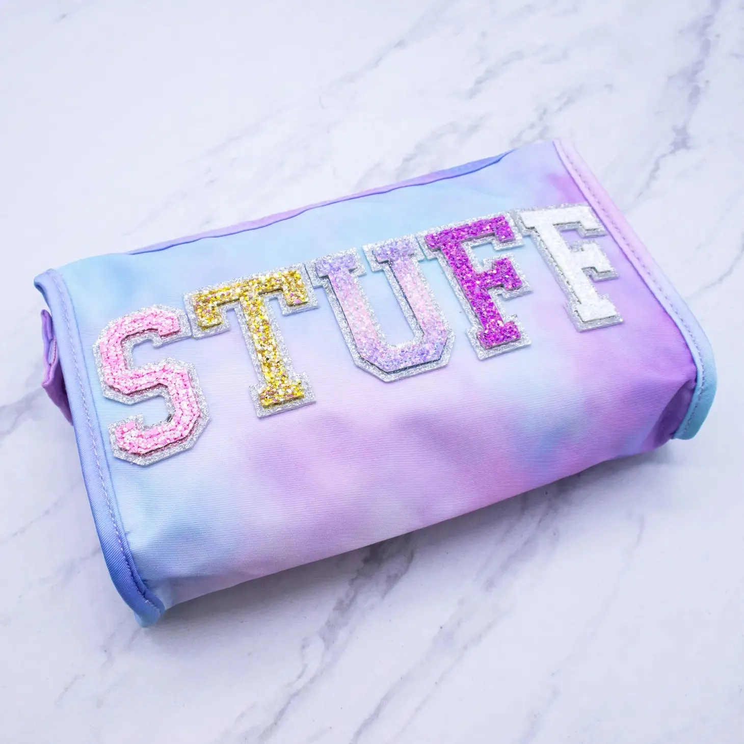 Tie Dye Glitter Varsity Letter Pouch