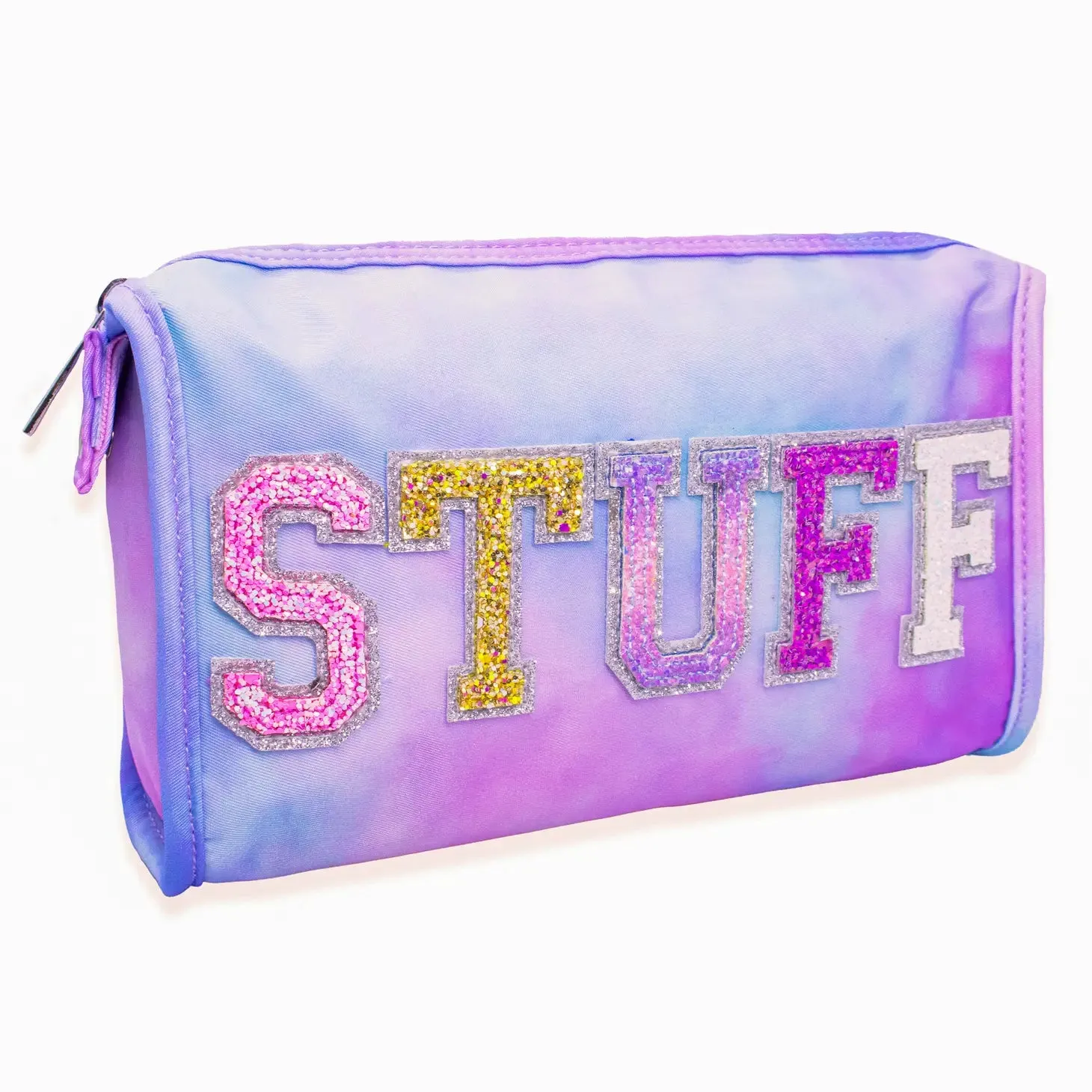 Tie Dye Glitter Varsity Letter Pouch