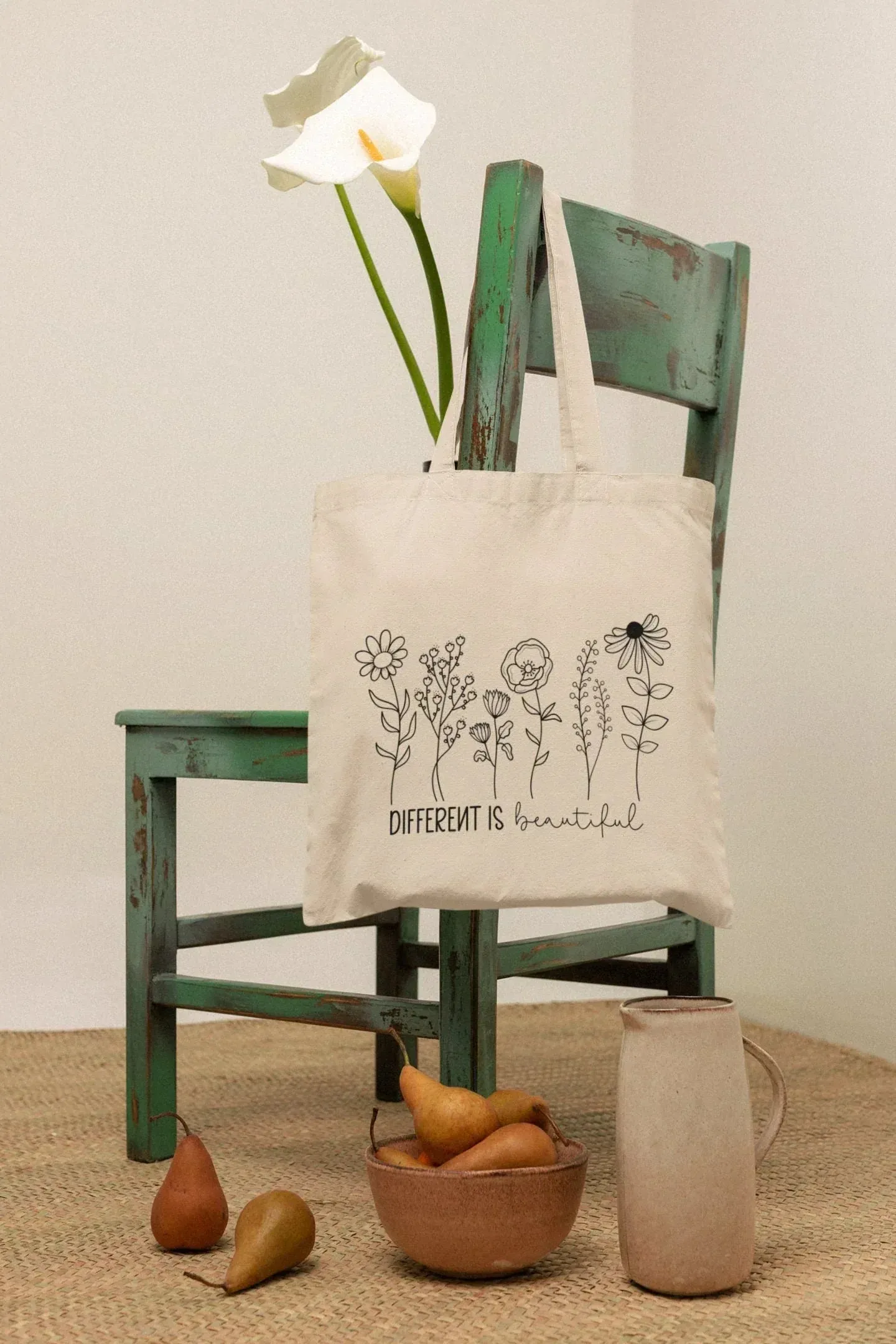 Tote Bag Aesthetic,  Retro Nature Tote Bag, Wildflower Canvas Bag, Trendy Floral Tote Bag