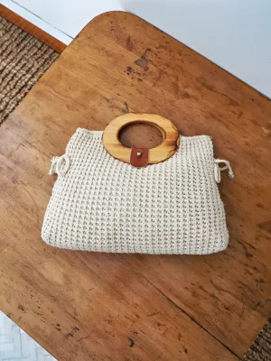 Vintage Crochet Wood Handle Bag