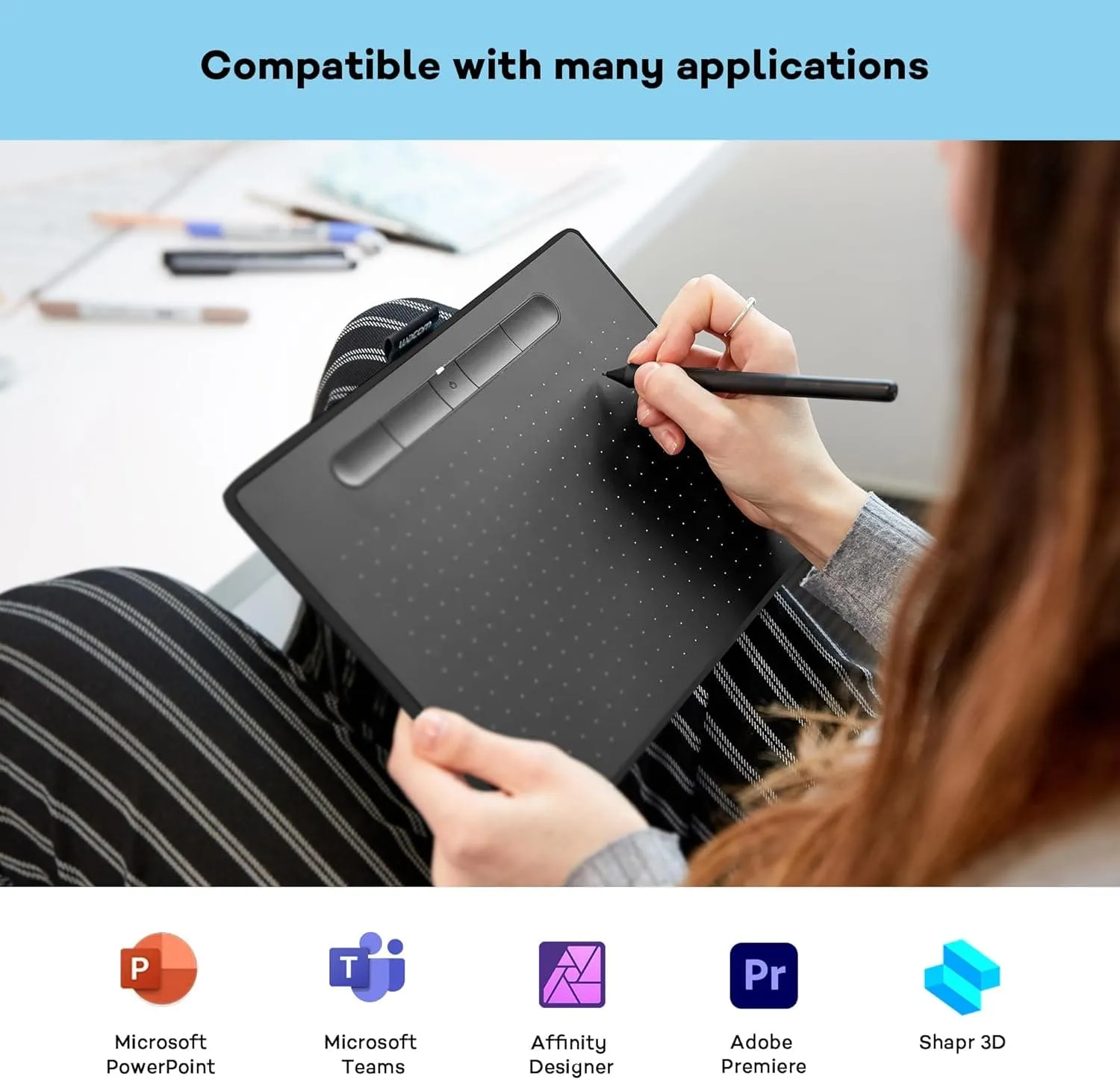 Wacom Intuos M Black with Bluetooth – Drawing Tablet with Pen, Stylus Battery-free & Pressure-sensitive, Compatible with Windows, Mac & Android, Perfect Tablet for Drawing, Graphics or Remote Working