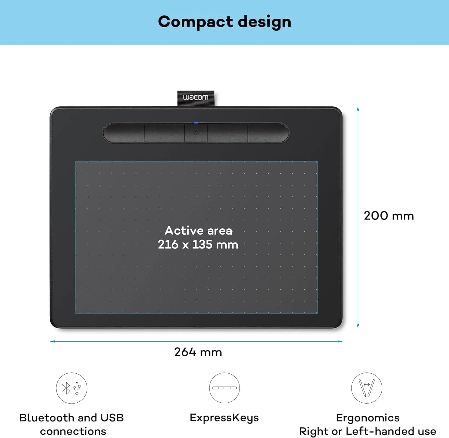 Wacom Intuos M Black with Bluetooth – Drawing Tablet with Pen, Stylus Battery-free & Pressure-sensitive, Compatible with Windows, Mac & Android, Perfect Tablet for Drawing, Graphics or Remote Working